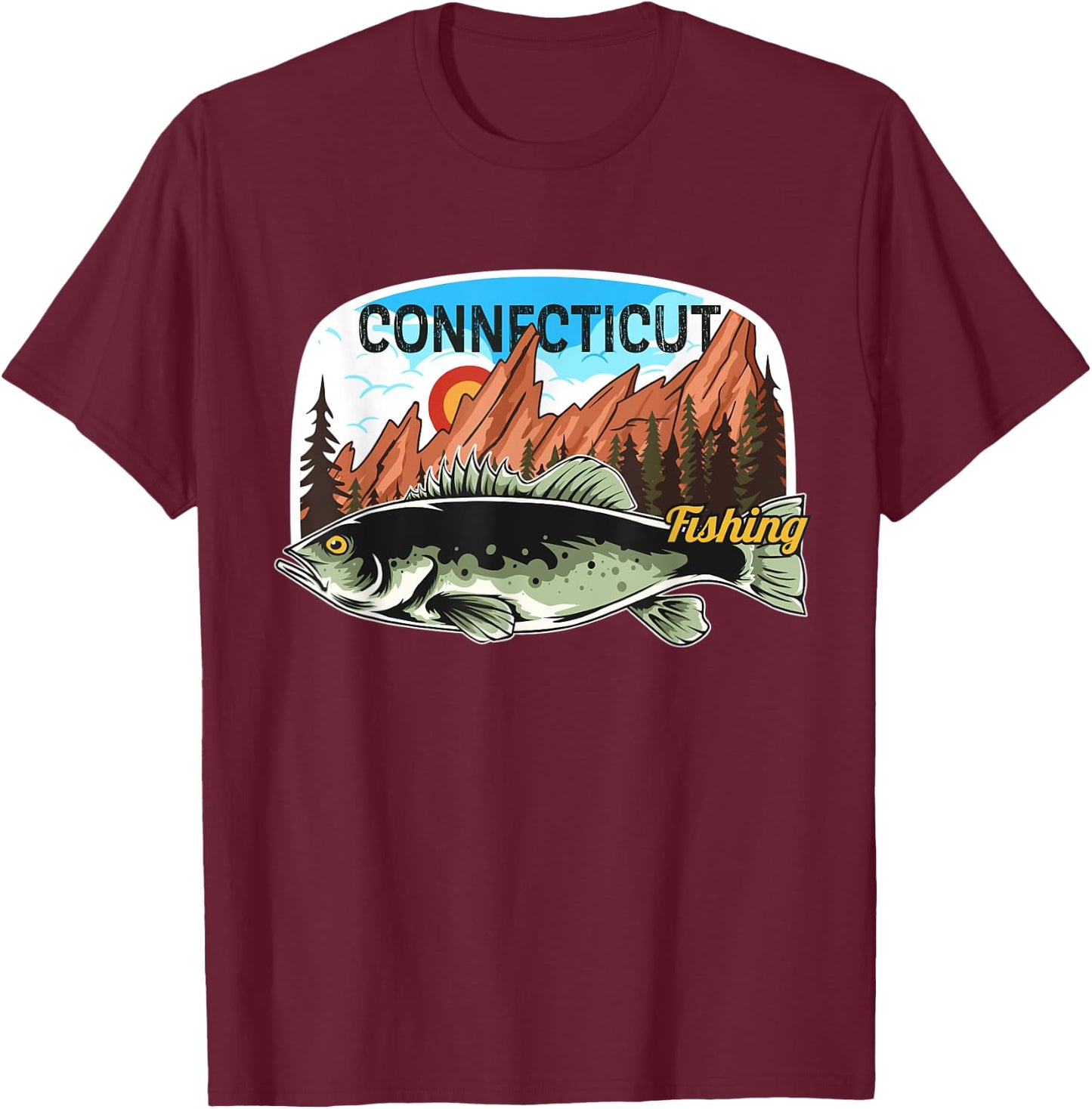 Fishing in Connecticut - Retro Nature Connecticut Fishing T-Shirt - T-Shirt | Maroon