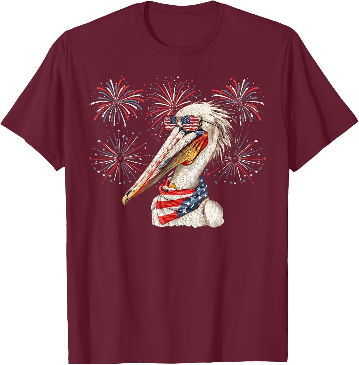 Pelican 4th Of July Sunglasses American Flag Fireworks T-Shirt - T-Shirt | Maroon