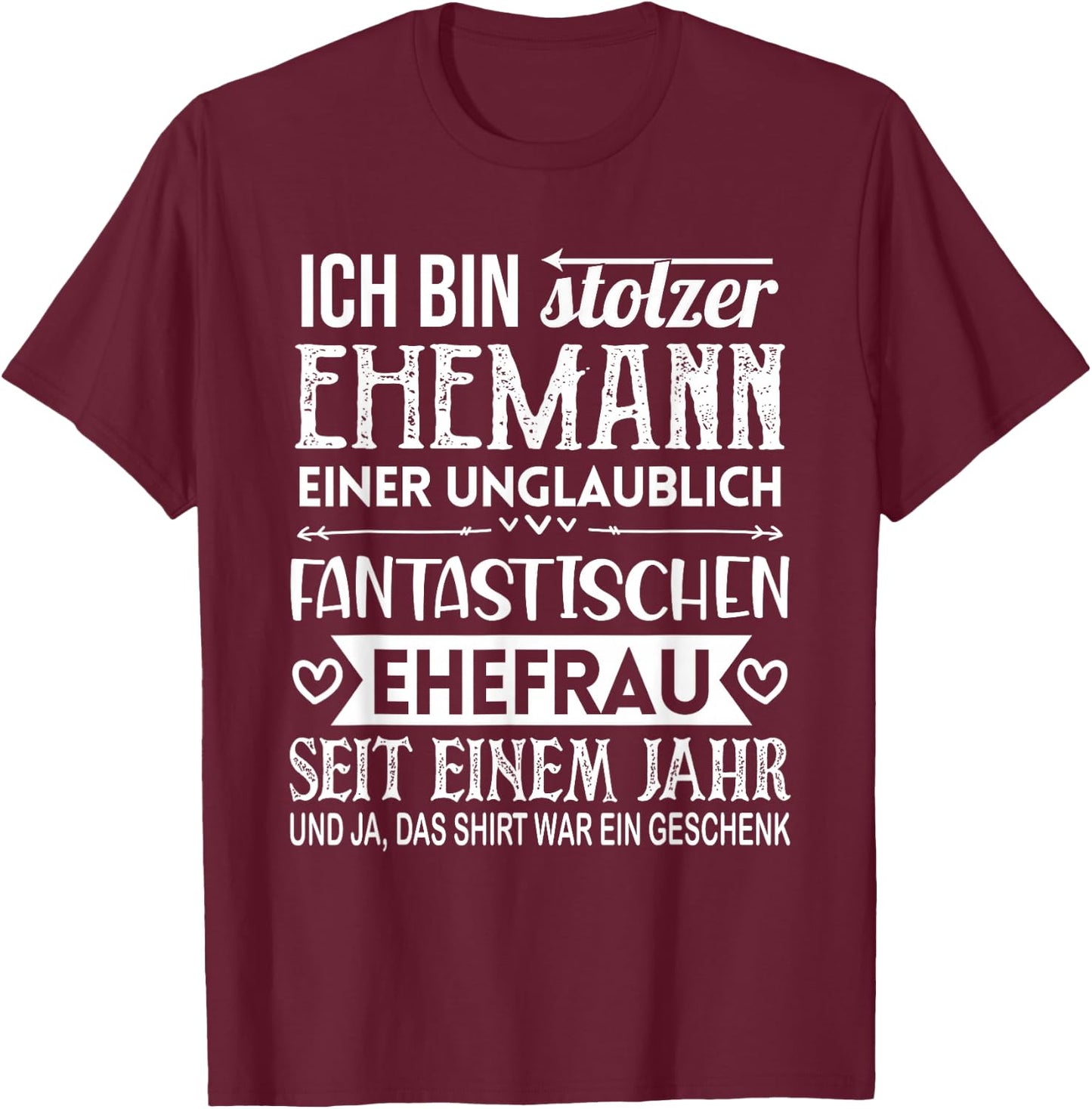 1. Hochzeitstag Papierhochzeit 1 Jahr Ehemann T-Shirt - T-Shirt | Maroon
