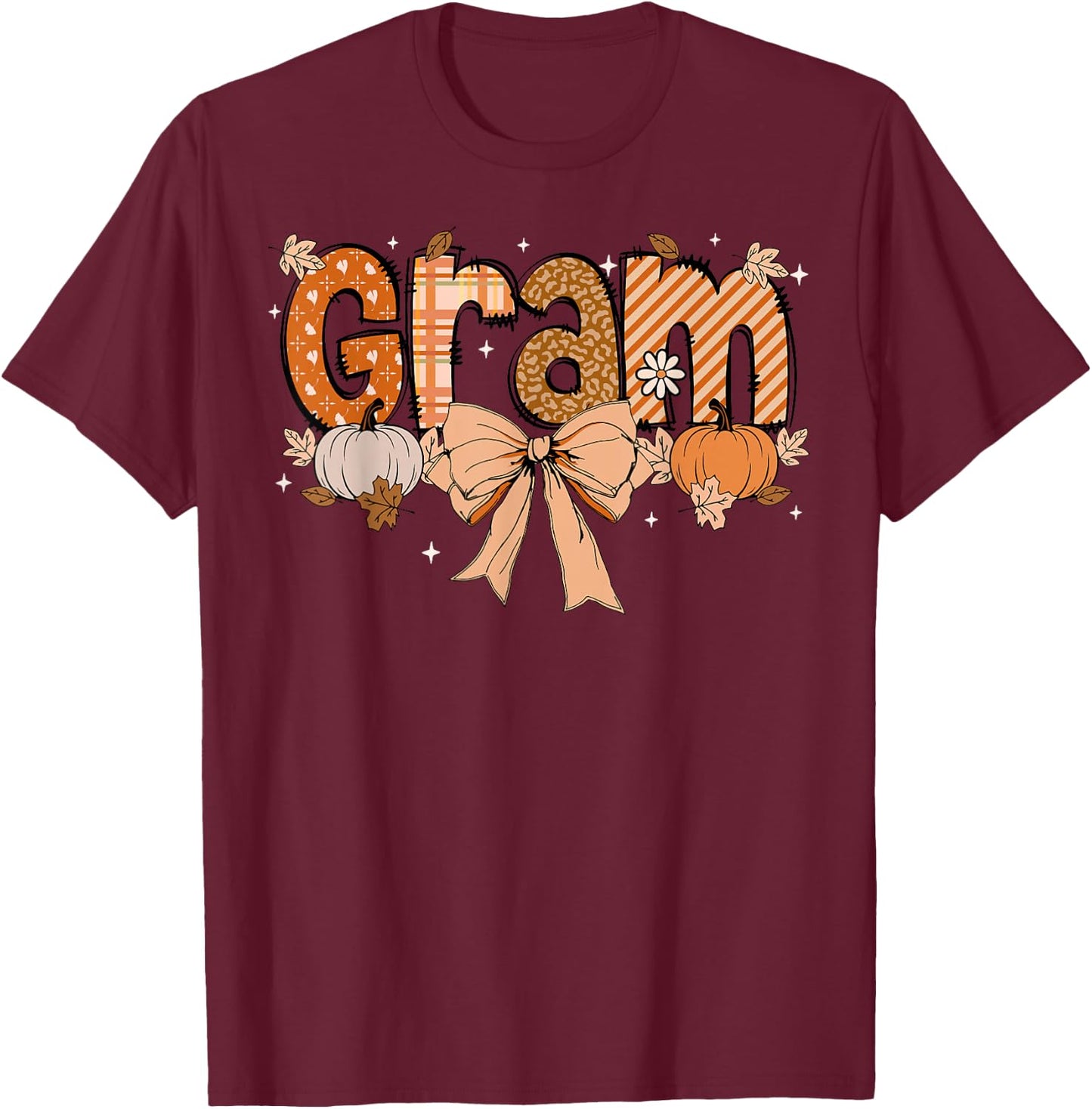 Gram Pumpkin Fall Coquette Bow Thanksgiving Mom Women T-Shirt - T-Shirt | Maroon