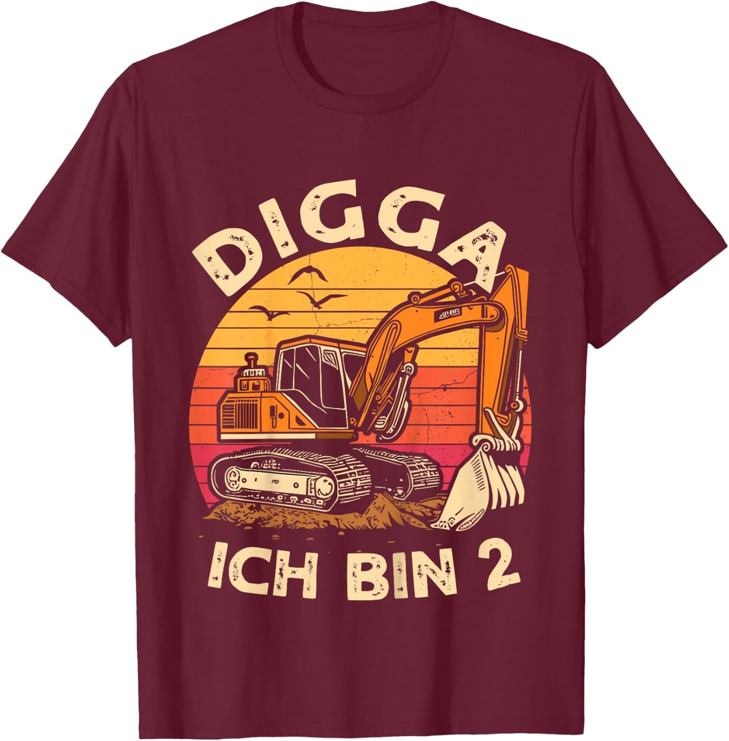 Ich bin 2 Zwei Jahre Junge 2 Jahre alt 2. Geburtstag Bagger T-Shirt - T-Shirt | Maroon