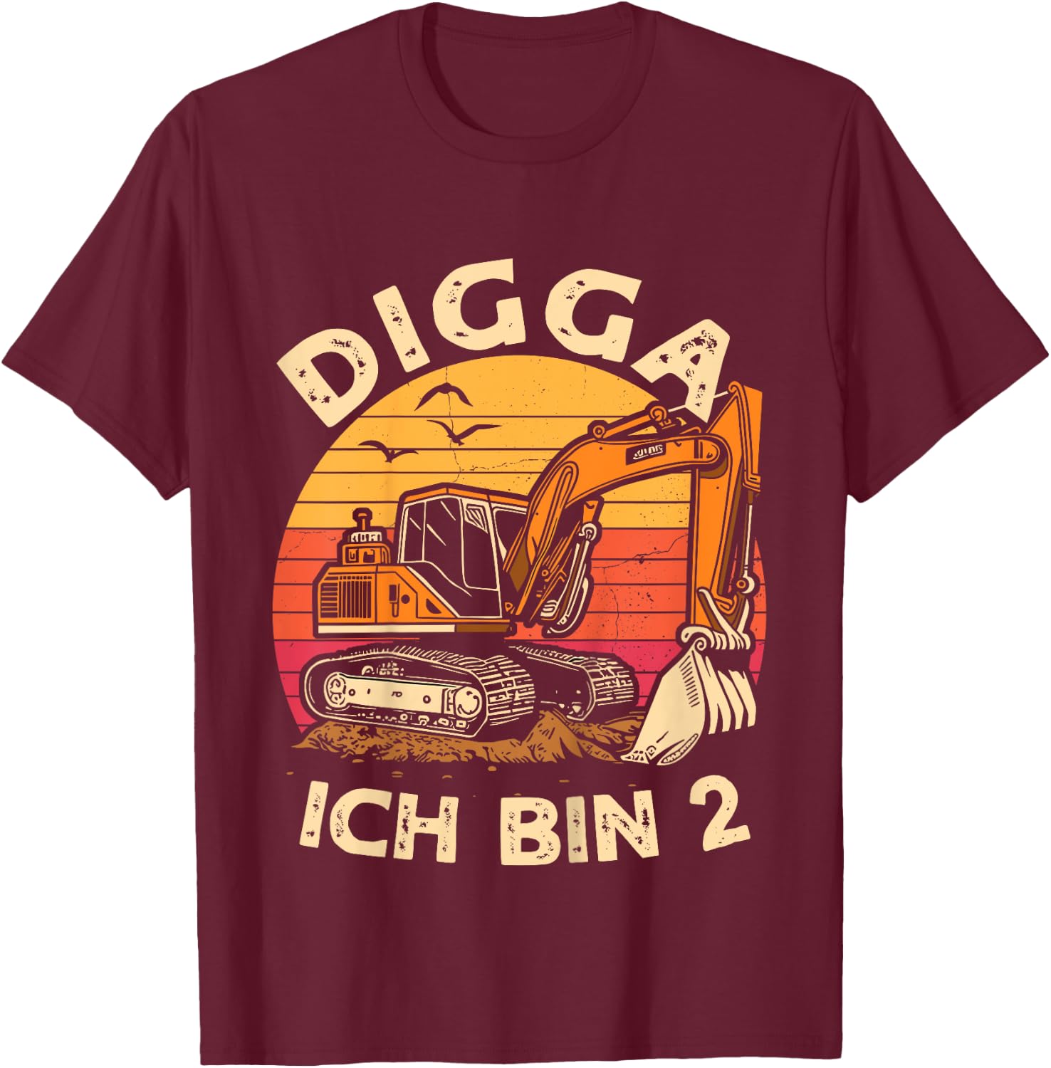 Ich bin 2 Zwei Jahre Junge 2 Jahre alt 2. Geburtstag Bagger T-Shirt - T-Shirt | Maroon