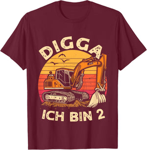 Ich bin 2 Zwei Jahre Junge 2 Jahre alt 2. Geburtstag Bagger T-Shirt - T-Shirt | Maroon