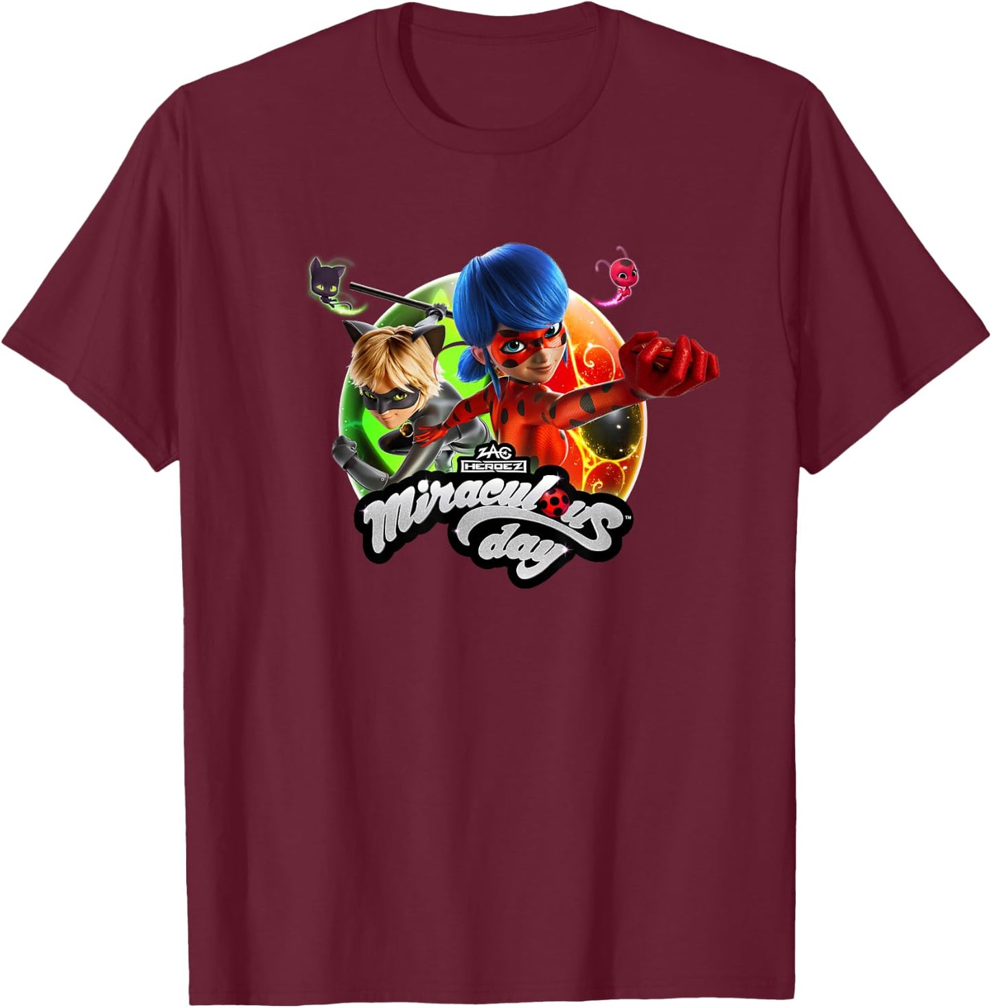 Miraculous Ladybug Cat Noir Miraculous Day 2024 Kwamis T-Shirt - T-Shirt | Maroon