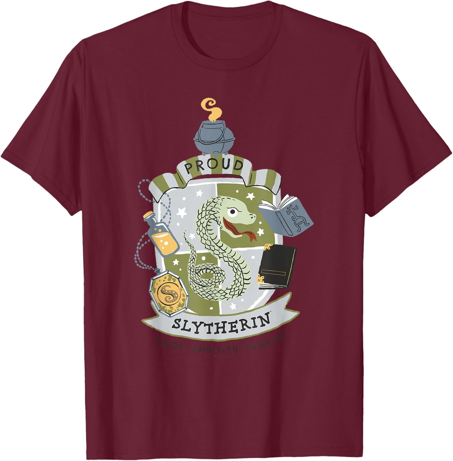 Harry Potter: Deathly Hallows 2 Proud Slytherin Badge T-Shirt - T-Shirt | Maroon