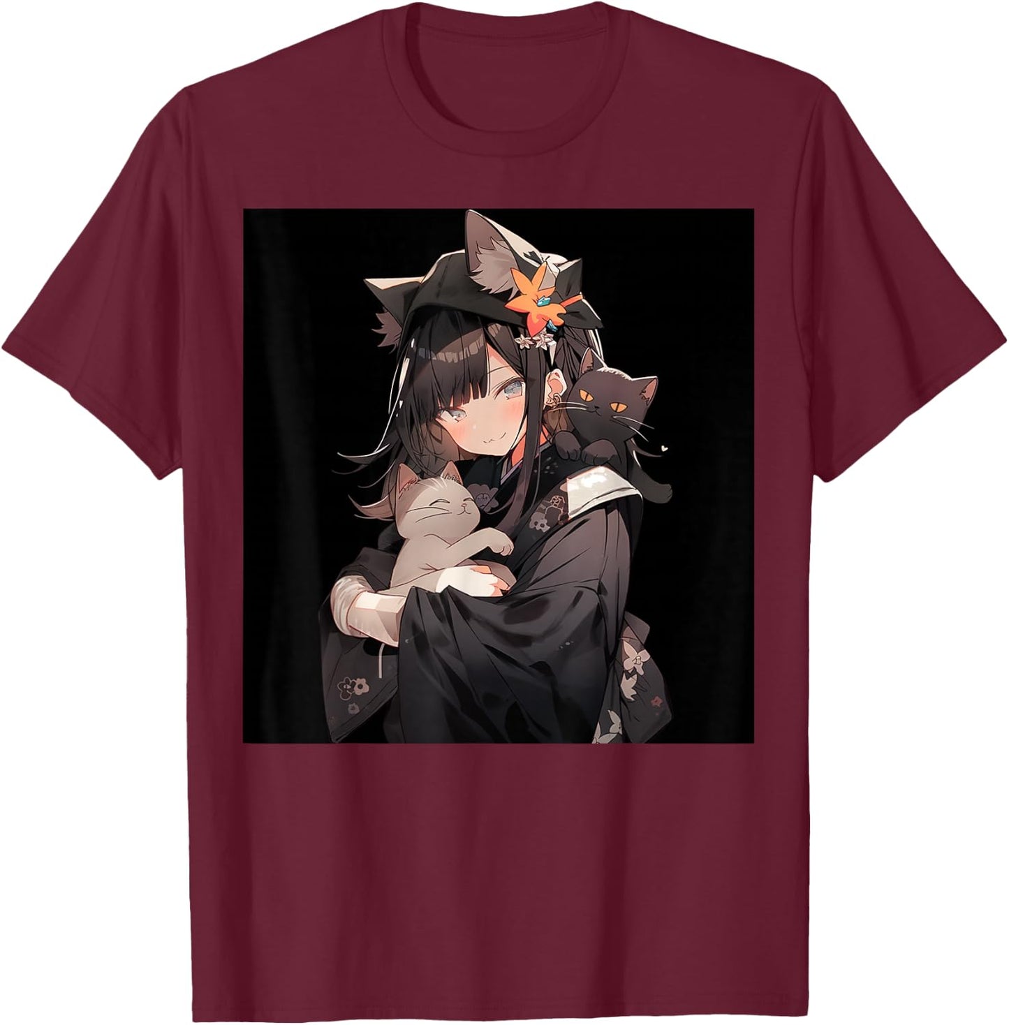 Anime and Cat Lovers for Teen Manga Kawaii Graphic Otaku , black T-Shirt - T-Shirt | Maroon