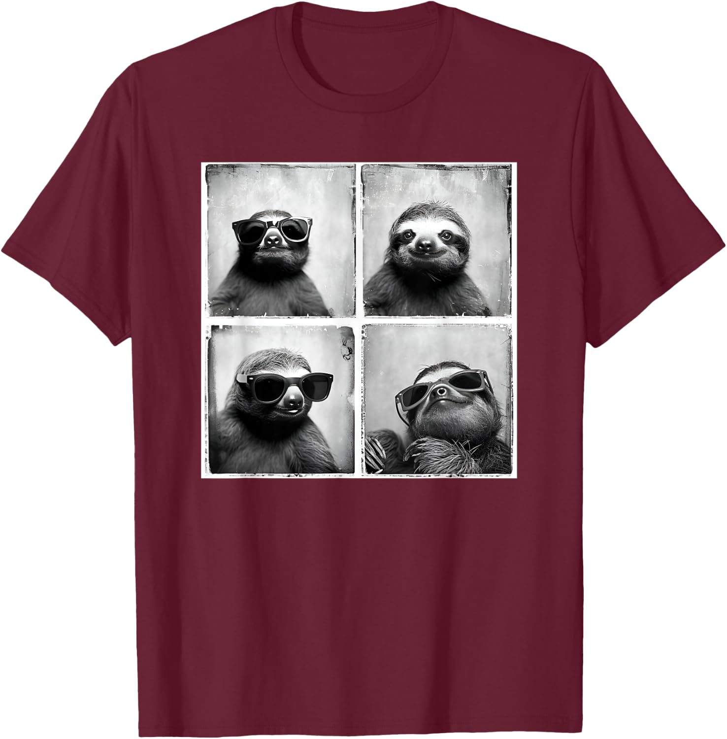 Sloth With Sunglasses Animal Photobooth Retro Sloth Lover T-Shirt - T-Shirt | Maroon