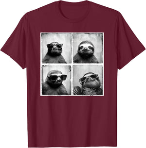 Sloth With Sunglasses Animal Photobooth Retro Sloth Lover T-Shirt - T-Shirt | Maroon
