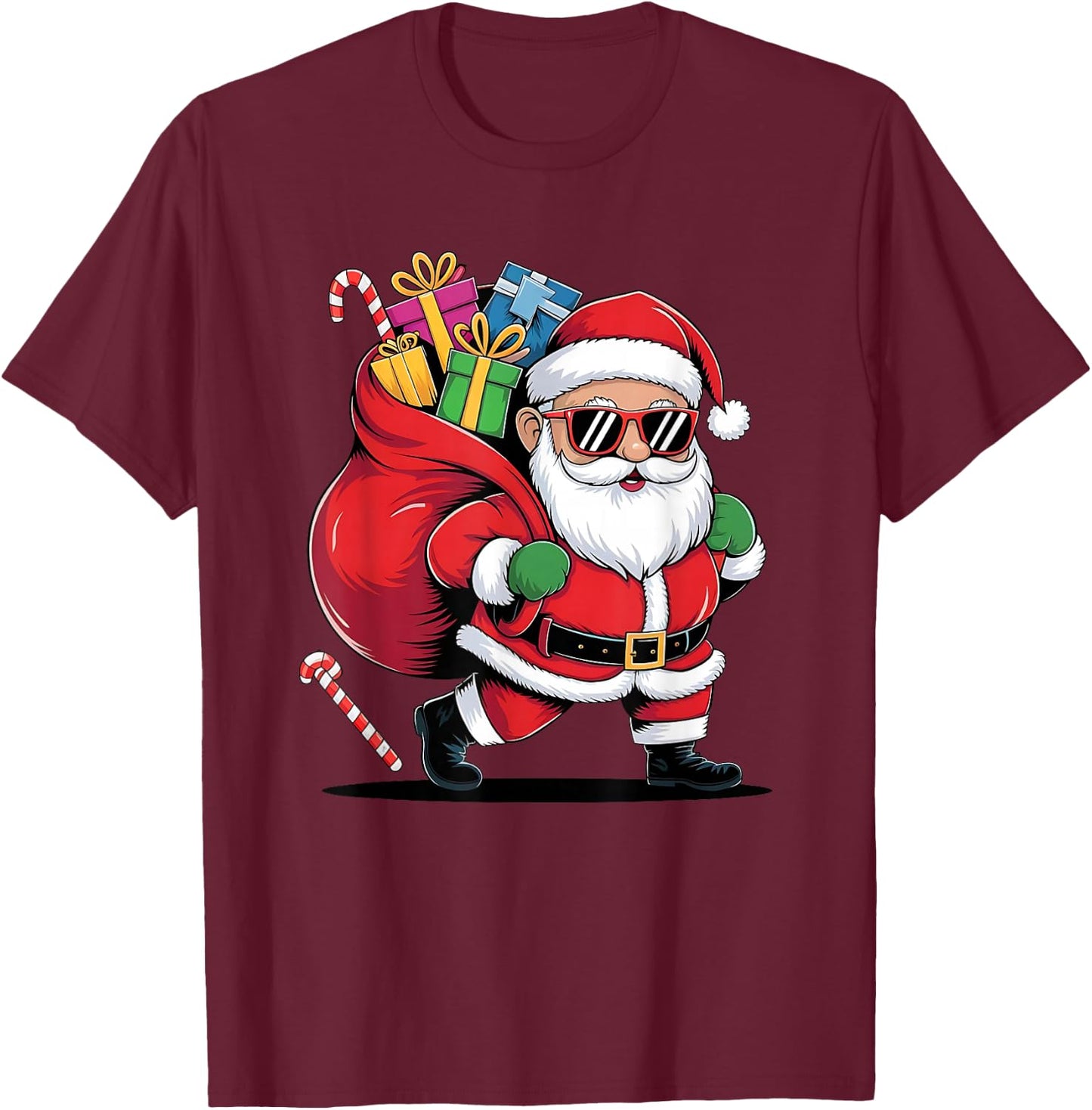 Festive Santa Claus with a cool mood for Christmas and New Year , Black, S T-Shirt - T-Shirt | Maroon