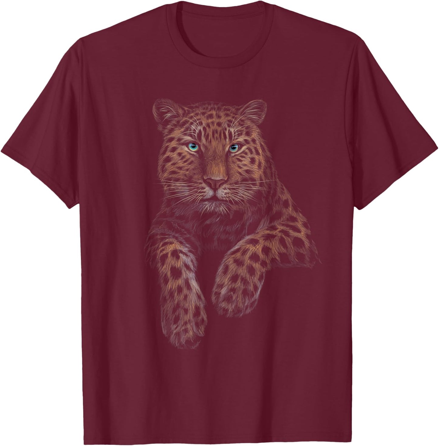 leopard blue eyes sitting black art for lovers animal Jungle T-Shirt - T-Shirt | Maroon