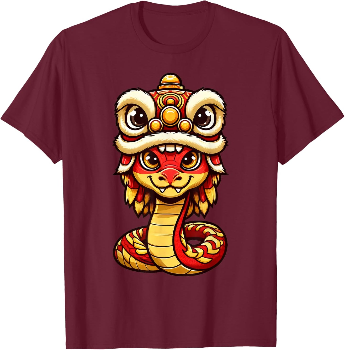 Lion Dance Year of Snake 2025 Chinese New Year Snake Zodiac T-Shirt - T-Shirt | Maroon