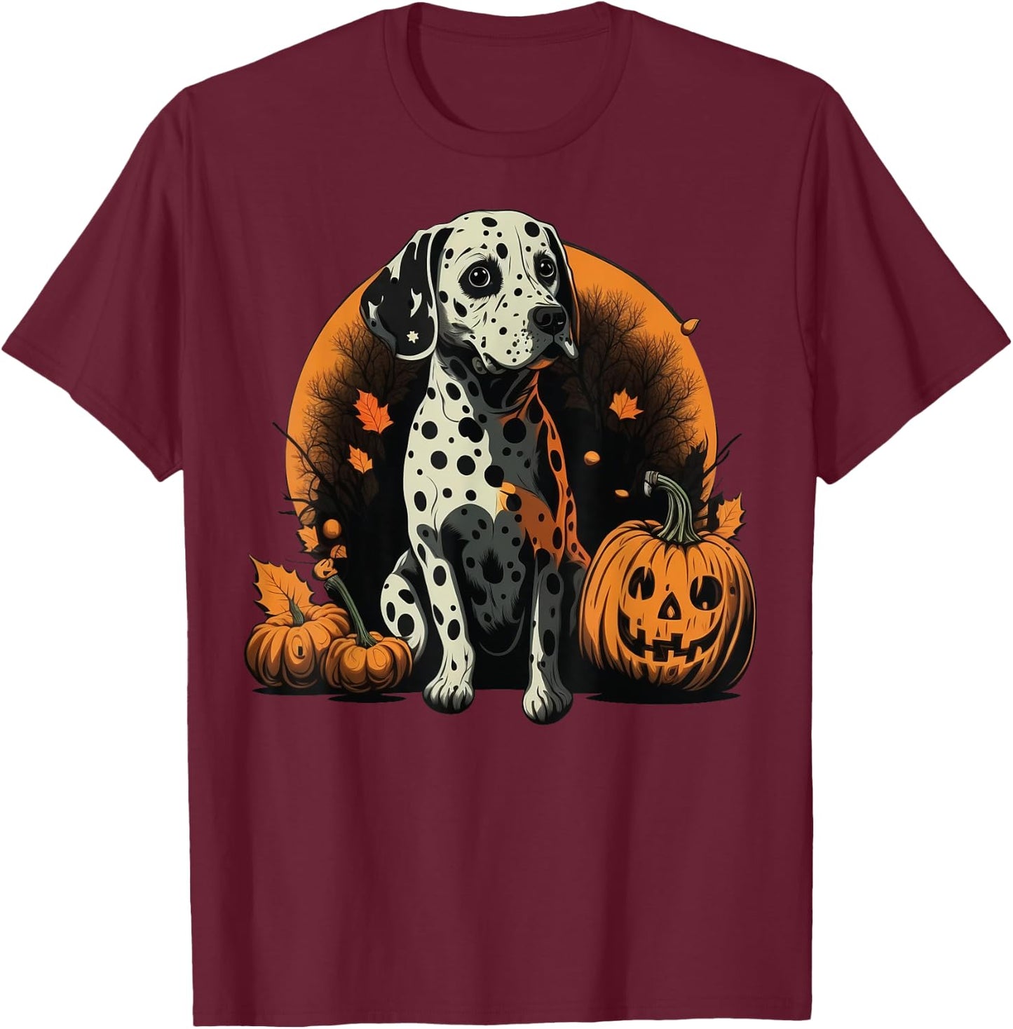Pumpkin Dalmatian costume on Dalmatian Halloween T-Shirt - T-Shirt | Maroon