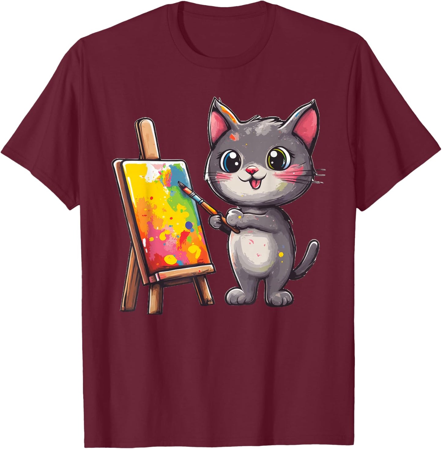 Cat Kitten Painting Art Artist T-Shirt - T-Shirt | Maroon