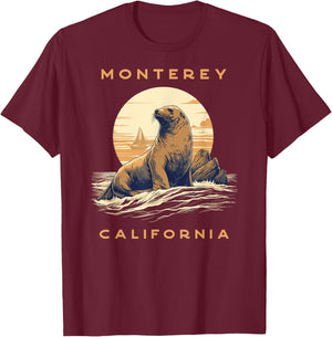 Monterey Vintage Coastal Sea Lion T-Shirt - T-Shirt | Maroon