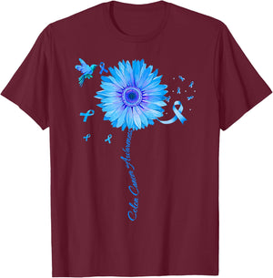Colon Cancer Awareness Colorectal Blue Ribbon Sunflower T-Shirt - T-Shirt | Maroon