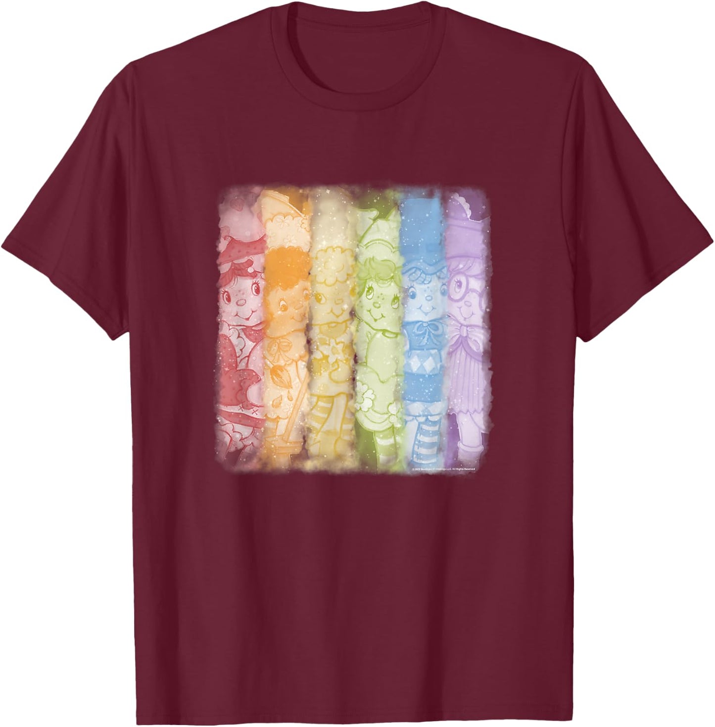 Strawberry Shortcake Vintage Rainbow Character Panels T-Shirt - T-Shirt | Maroon