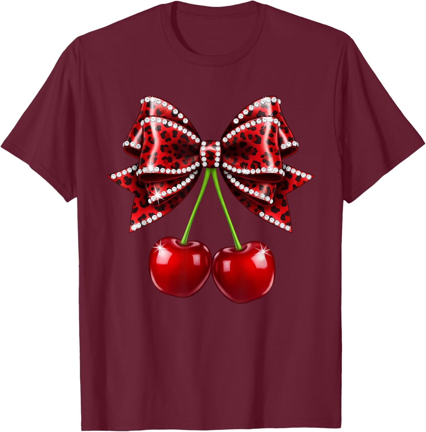 Cherry Bow Coquette Red Cherries Fruits T-Shirt - T-Shirt | Maroon