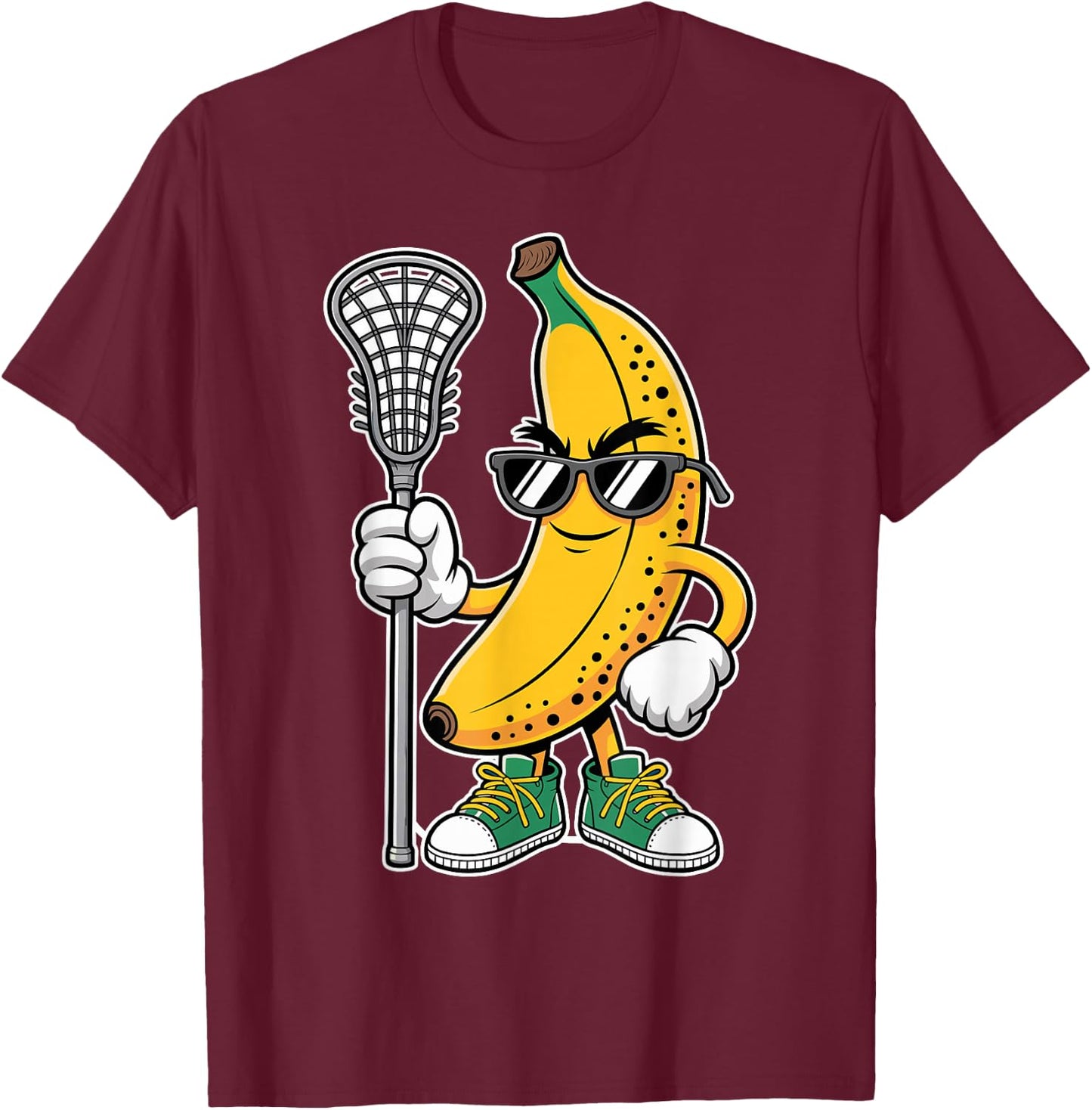 Banana Playing Lacrosse Funny Sports Design Boys Girls Kids T-Shirt - T-Shirt | Maroon