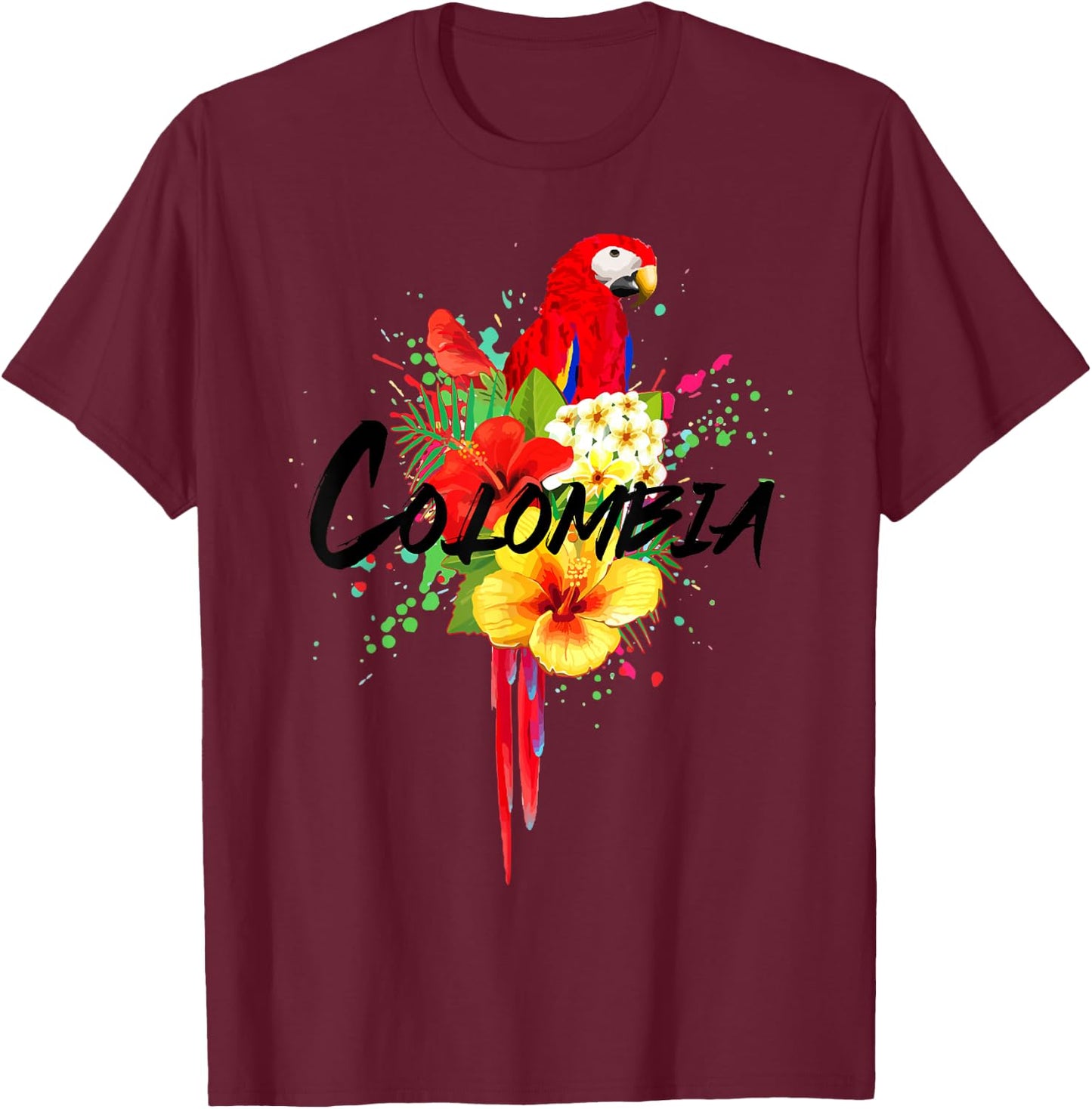 Colombia Parrot Tropical Plants Colombian Souvenir Vintage T-Shirt - T-Shirt | Maroon