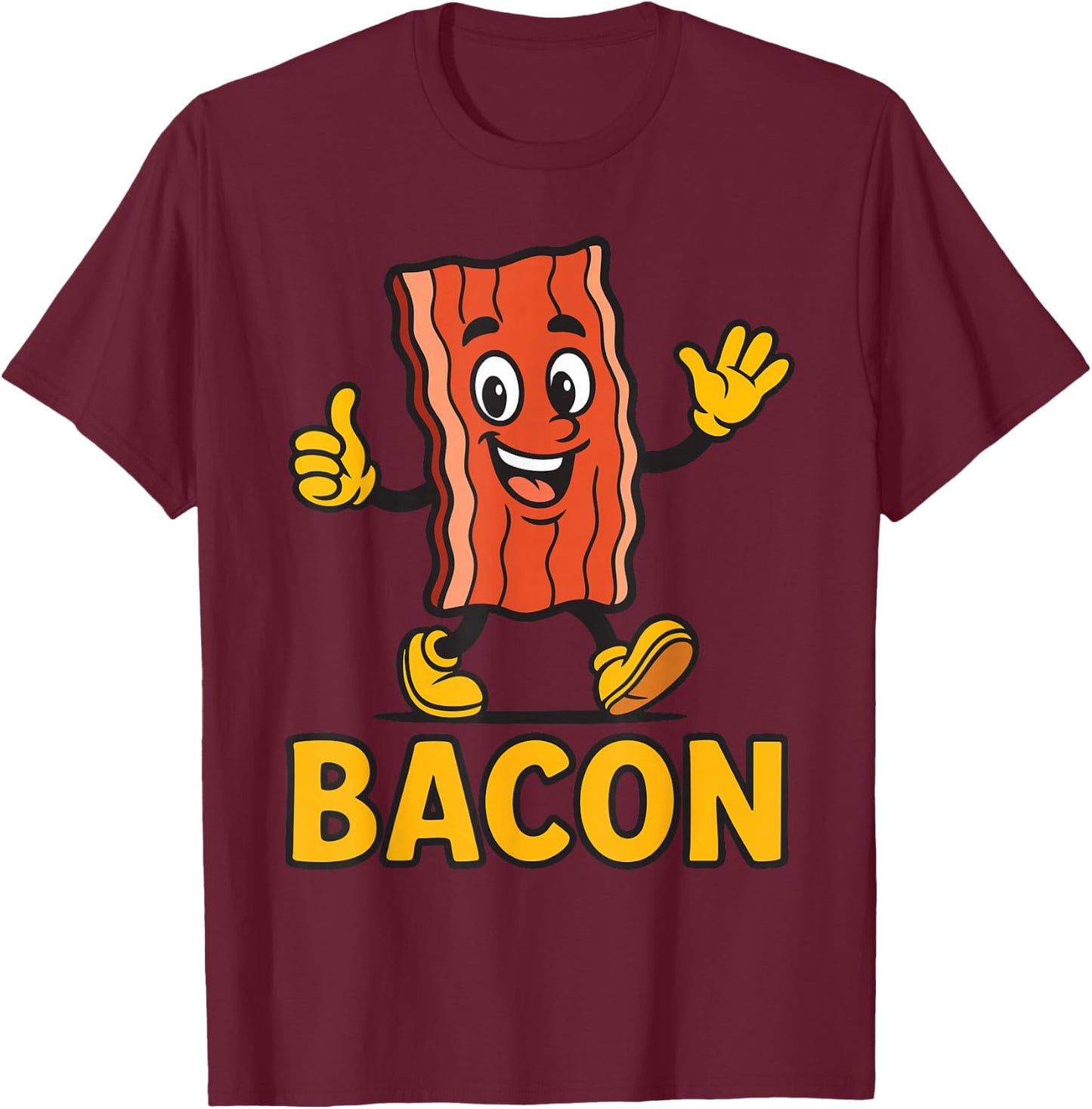 Funny Cute Bacon Mascot Breakfast Lover Morning Meal T-Shirt - T-Shirt | Maroon