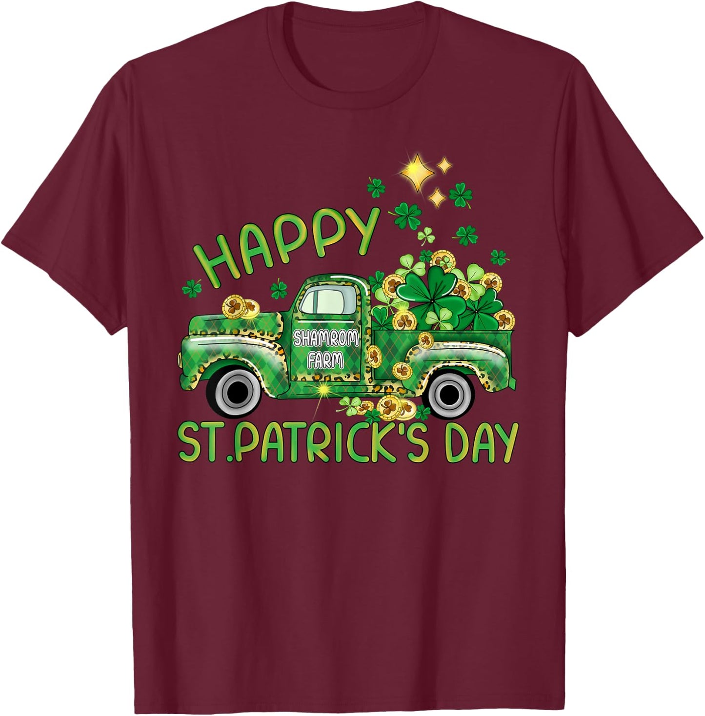 St Patrick's Day Truck Happy and Lucky Samrock T-Shirt - T-Shirt | Maroon