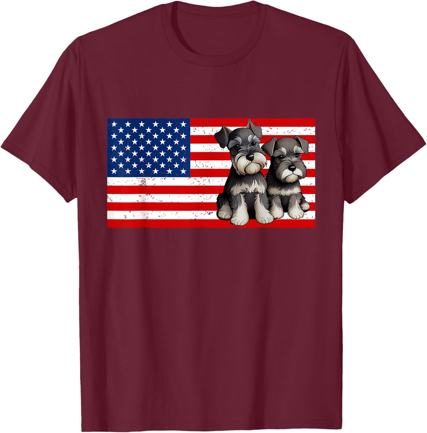 Patriotic Miniature Schnauzer 4th of July USA American Flag T-Shirt - T-Shirt | Maroon