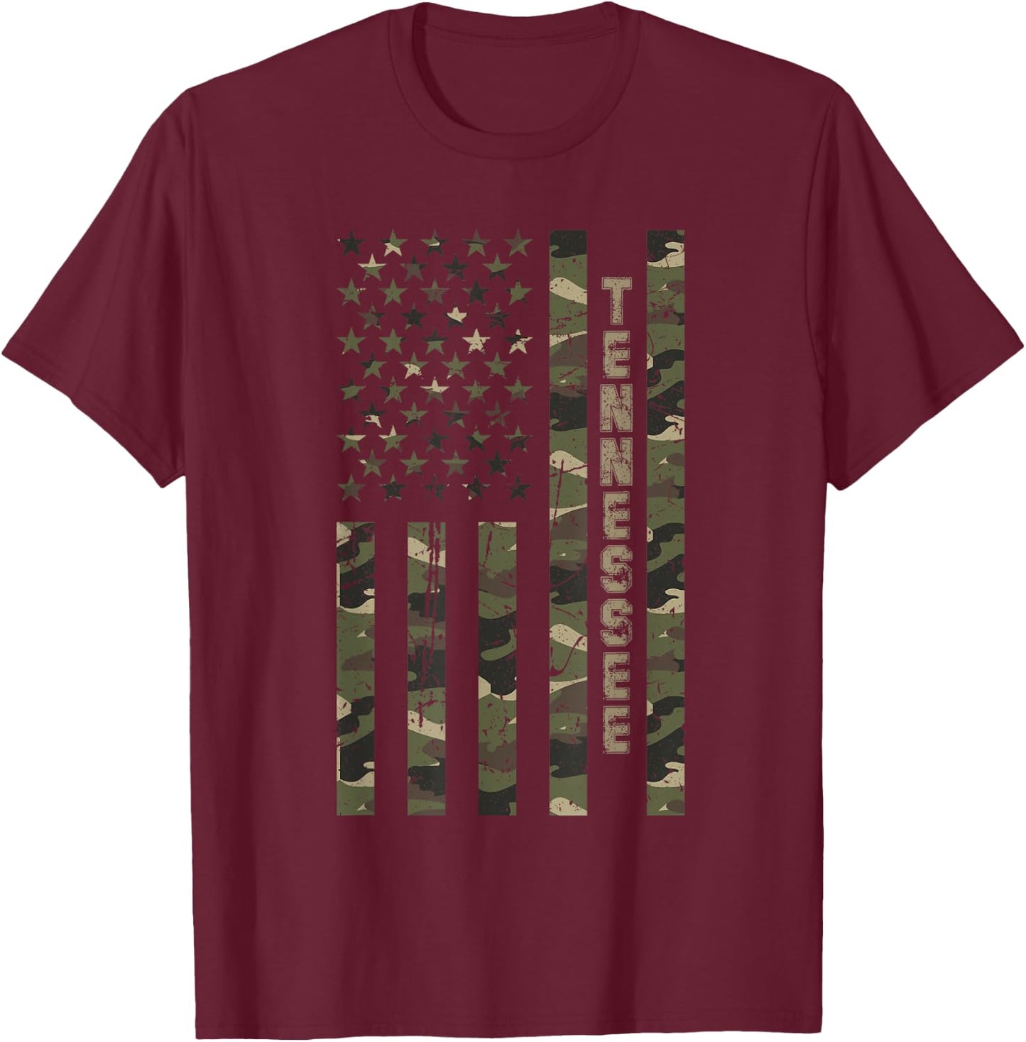 Tennessee United States Distressed Camo w US Flag T-Shirt - T-Shirt | Maroon