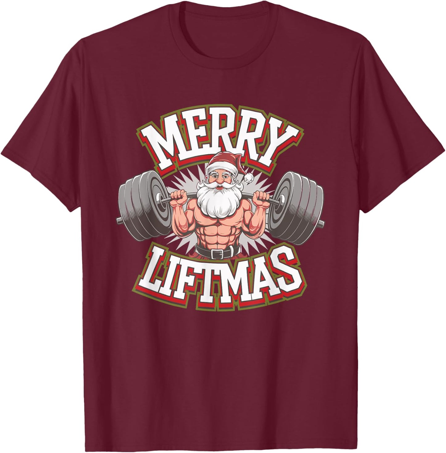 Merry Liftmas Weightlifter Fitness T-Shirt - T-Shirt | Maroon