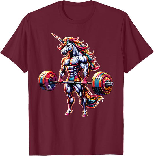 Unicorn Lifting Weights Fitness Lover Barbell Weightlifting T-Shirt - T-Shirt | Maroon