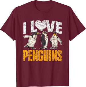 I Love Penguins Lover Animal Cute Penguin T-Shirt - T-Shirt | Maroon