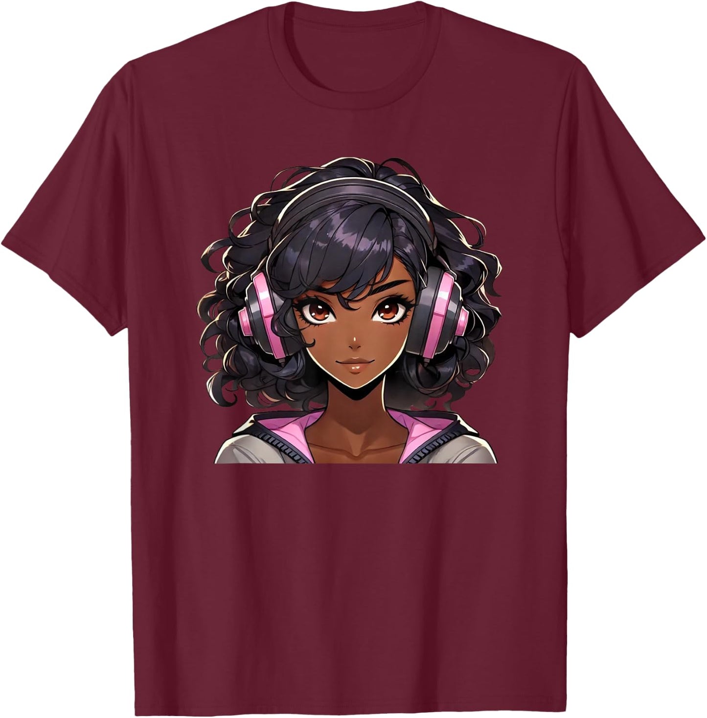 African American Teen Girl Black Anime Shirt Black Girl T-Shirt - T-Shirt | Maroon