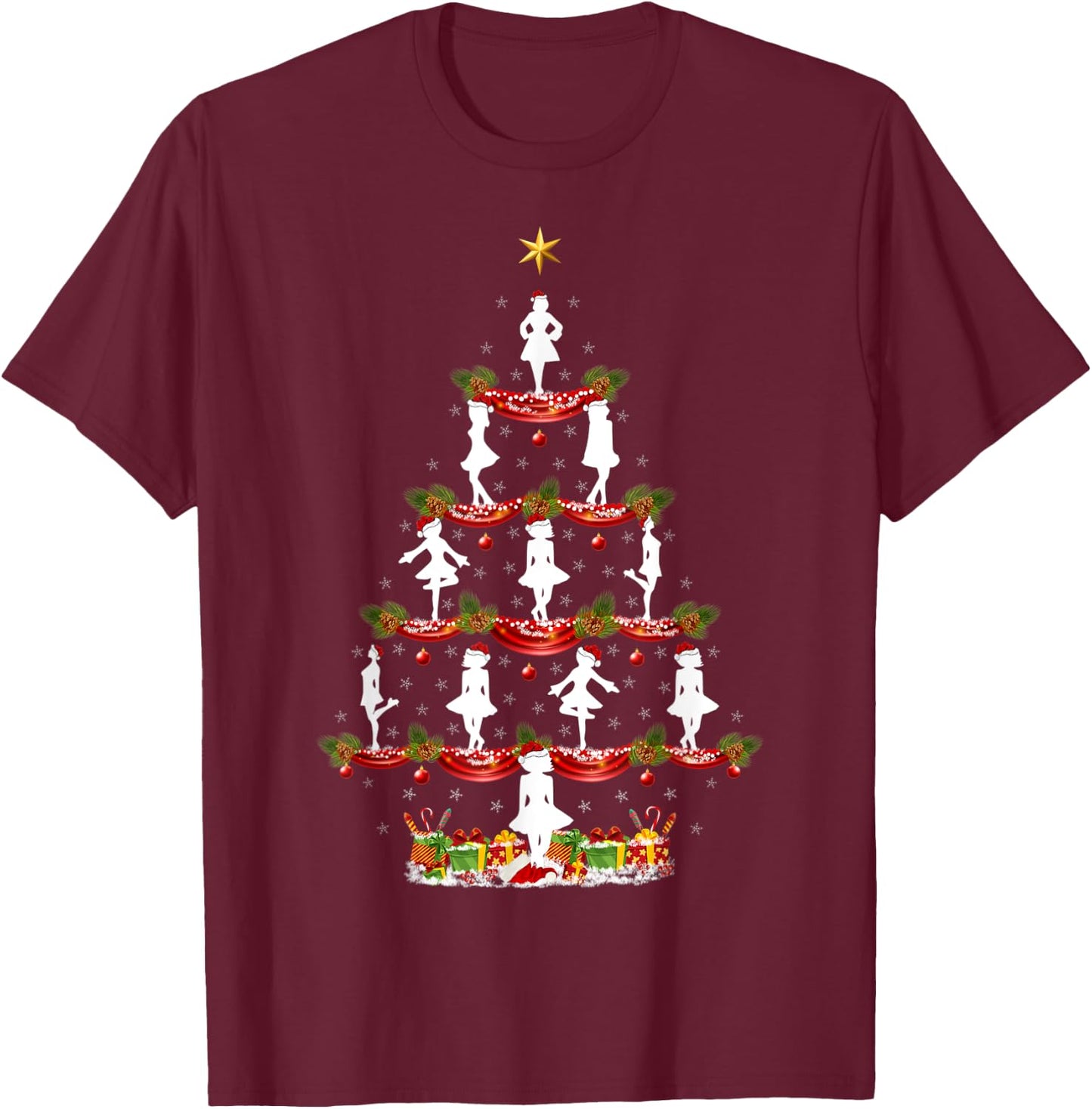 Funny Irish Dance Xmas Lighting Irish Dance Christmas Tree T-Shirt - T-Shirt | Maroon