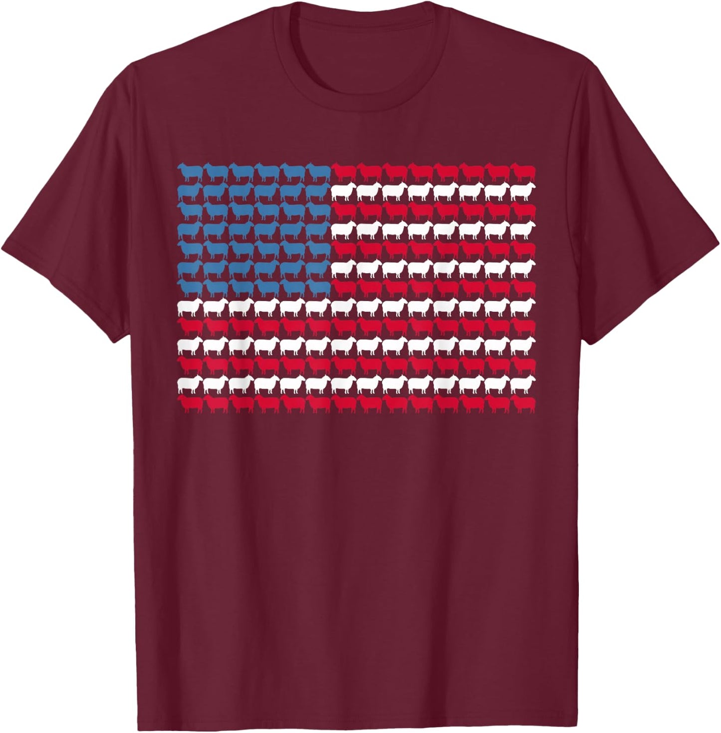 Sheep American Flag Design Sheep 4th Of July T-Shirt - T-Shirt | Maroon