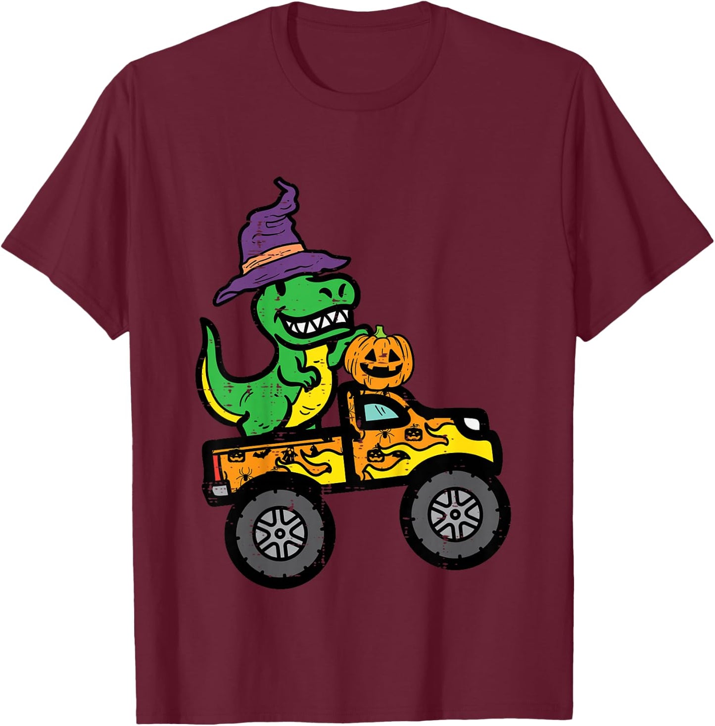Kids Halloween Trex Monster Truck Dinosaur Costume Boys Kid Youth T-Shirt - T-Shirt | Maroon
