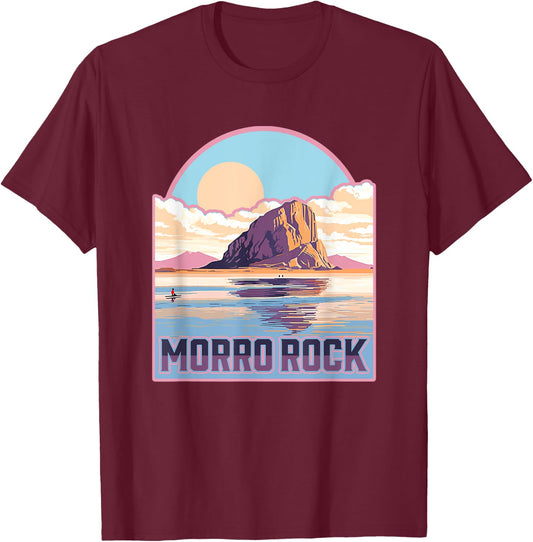 Morro Rock Morro Bay Central California Vintage 80s T-Shirt - T-Shirt | Maroon