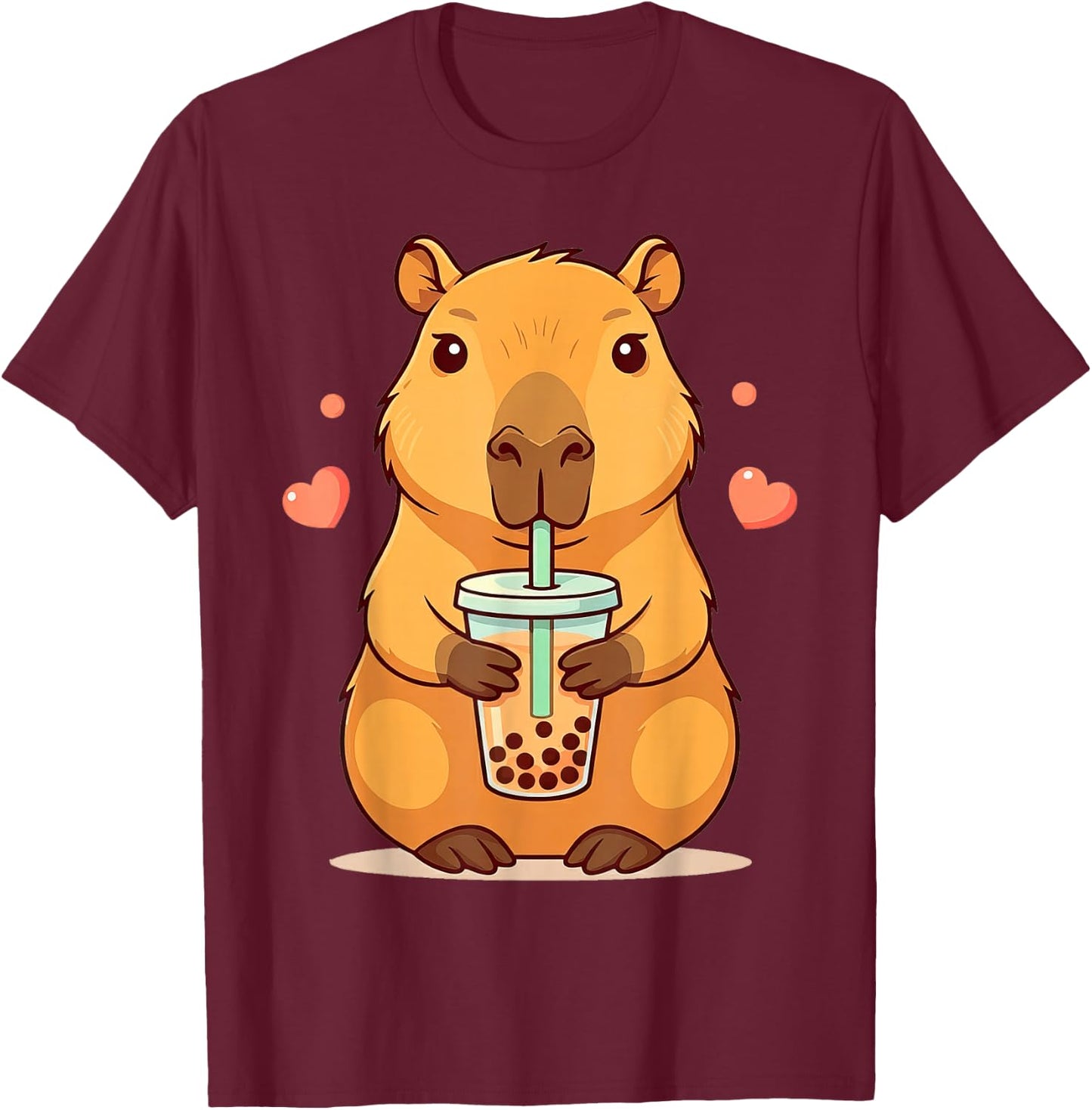 Cute Capybara Boba Tea Bubble Rodent Women Teen Girls Kids T-Shirt - T-Shirt | Maroon