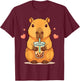 Cute Capybara Boba Tea Bubble Rodent Women Teen Girls Kids T-Shirt - T-Shirt | Maroon