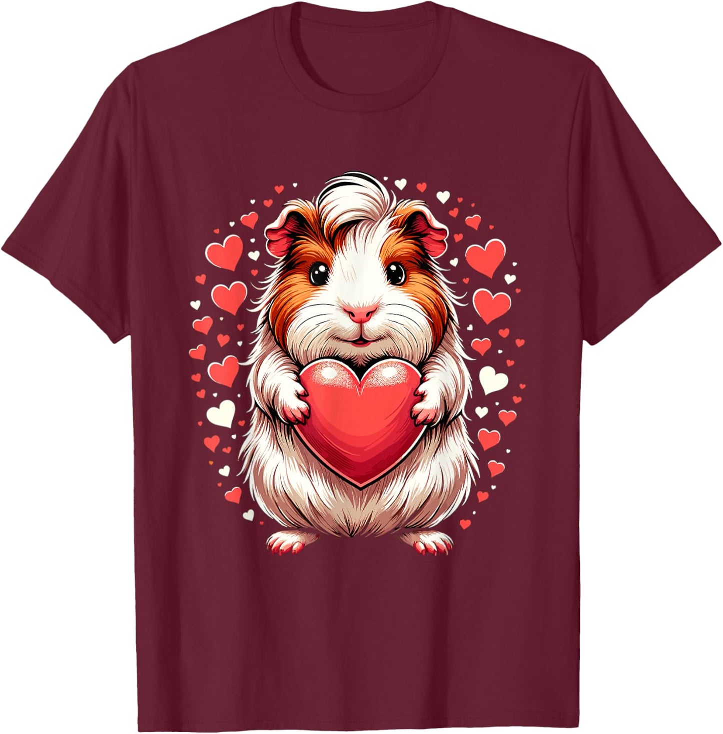 Guinea Pig Holding Heart Valentine's Day Cute Valentine T-Shirt - T-Shirt | Maroon
