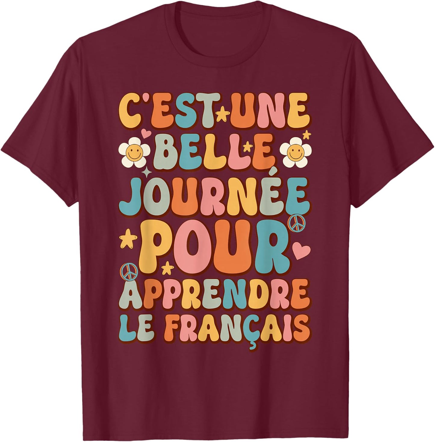 Lustiger französischer Spruch Francais Retro Groovy French Spruch T-Shirt - T-Shirt | Maroon