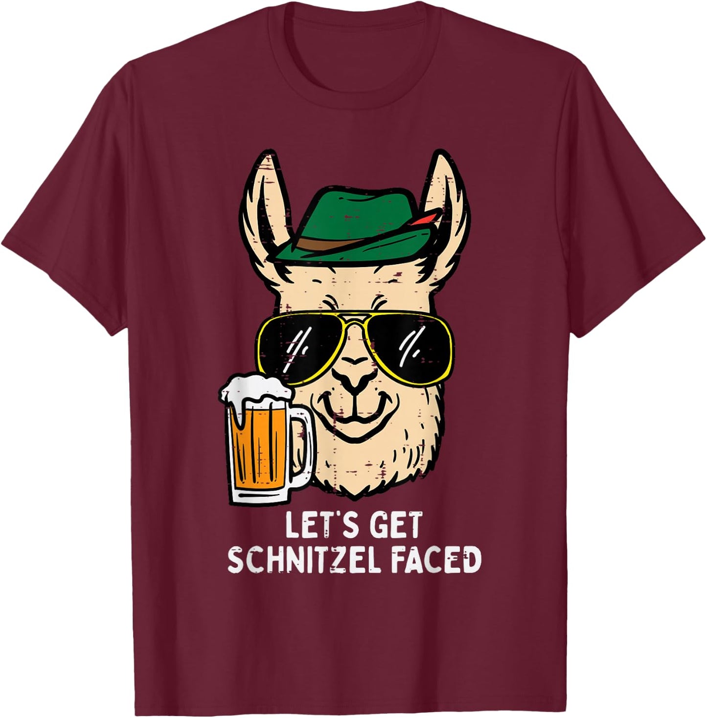 Lets Get Schnitzel Faced Llama Bavarian German Oktoberfest T-Shirt - T-Shirt | Maroon