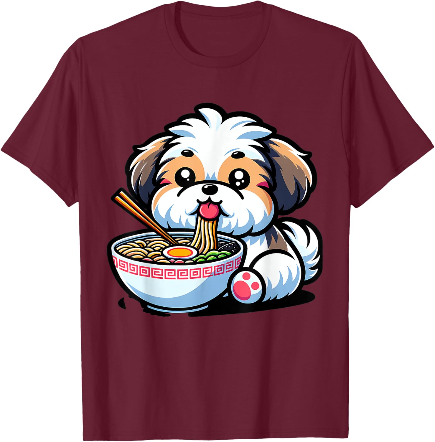 Kawaii Anime Shih Tzu Dog Ramen T-Shirt - T-Shirt | Maroon