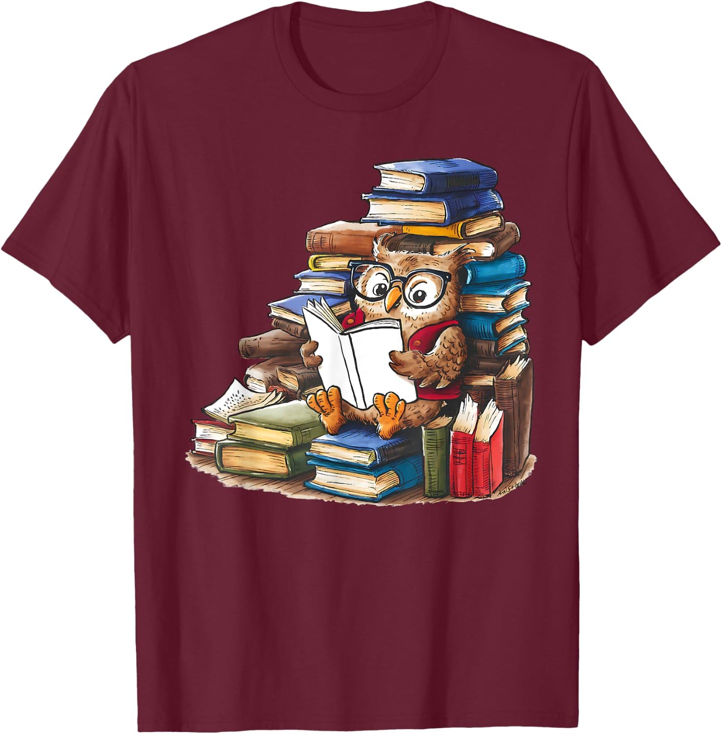 Owl Reading Book Animal Read Librarian Across America Kids T-Shirt - T-Shirt | Maroon