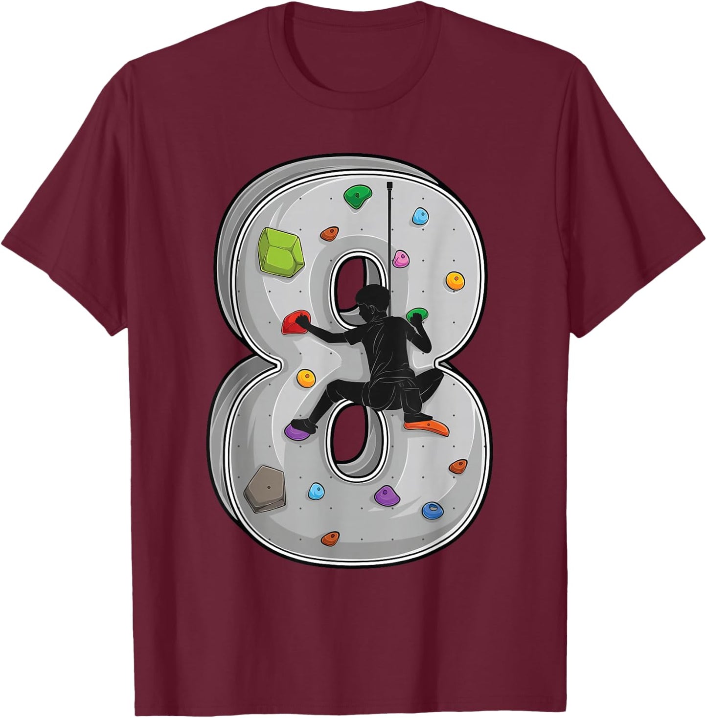8 Years Old Climbing 8th Birthday Adventure Climbing , black, s T-Shirt - T-Shirt | Maroon
