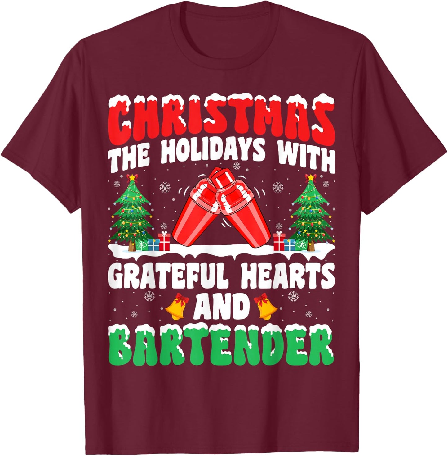 Christmas Holidays with Heart and Bartending Bartender Xmas T-Shirt - T-Shirt | Maroon