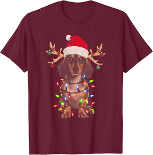 Dachshund Christmas Tree Shirt Dachshund Santa Hat Lover T-Shirt - T-Shirt | Maroon