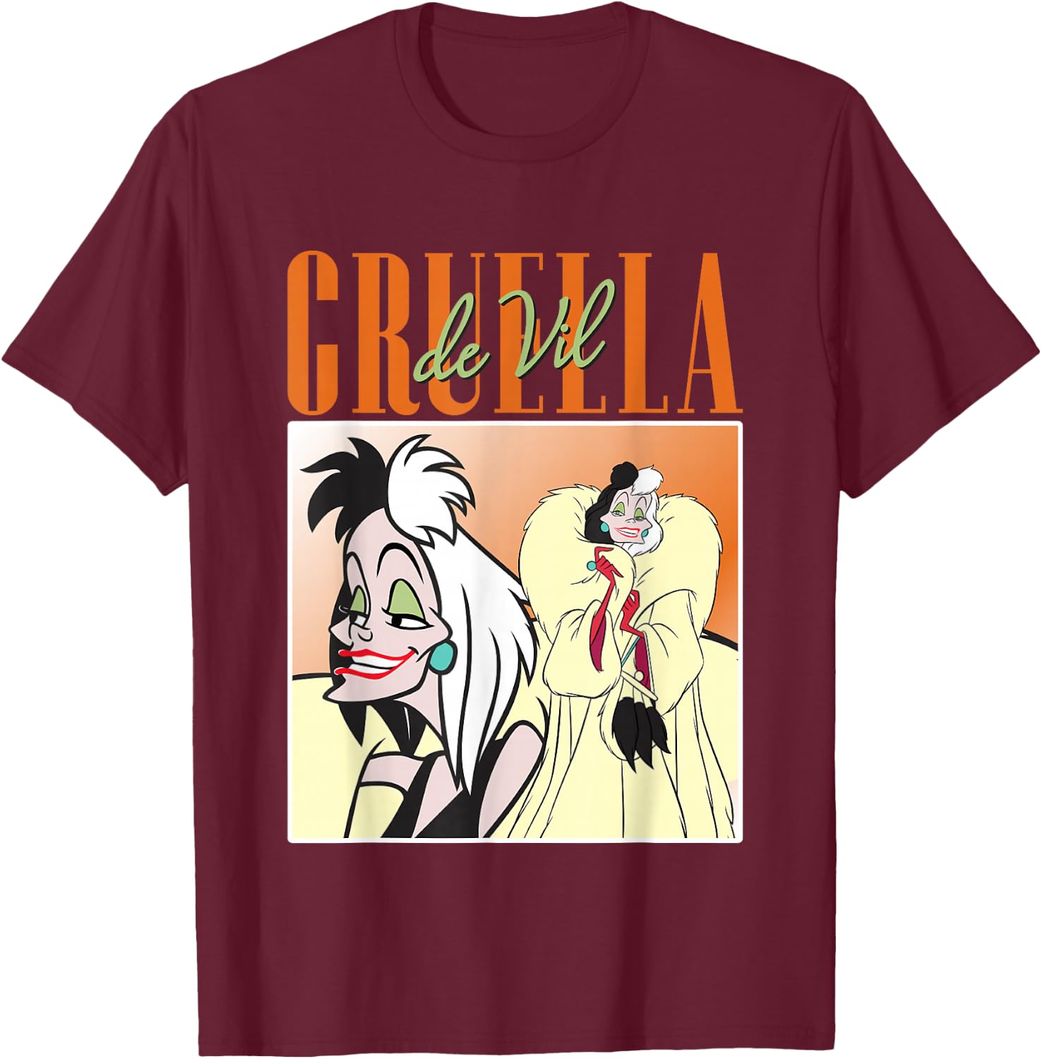 Disney 101 Dalmatians Cruella de Vil Showcase Vintage T-Shirt - T-Shirt | Maroon