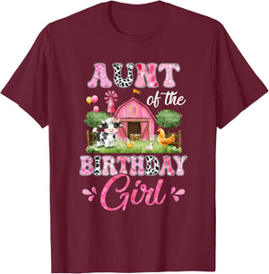 Aunt Of The Birthday Girl 1St Birthday Cow Farm Family T-Shirt - T-Shirt | Maroon