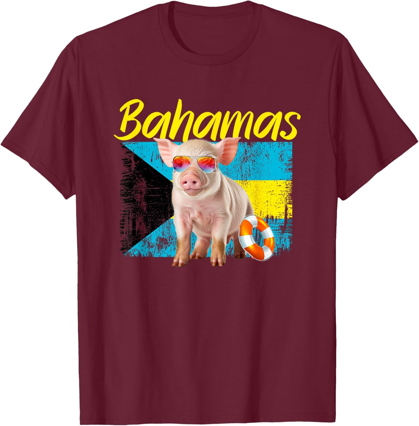 Bahamas Swimming Pig Summer Vacation Beach Souvenir Women Girls Kids T-Shirt - T-Shirt | Maroon