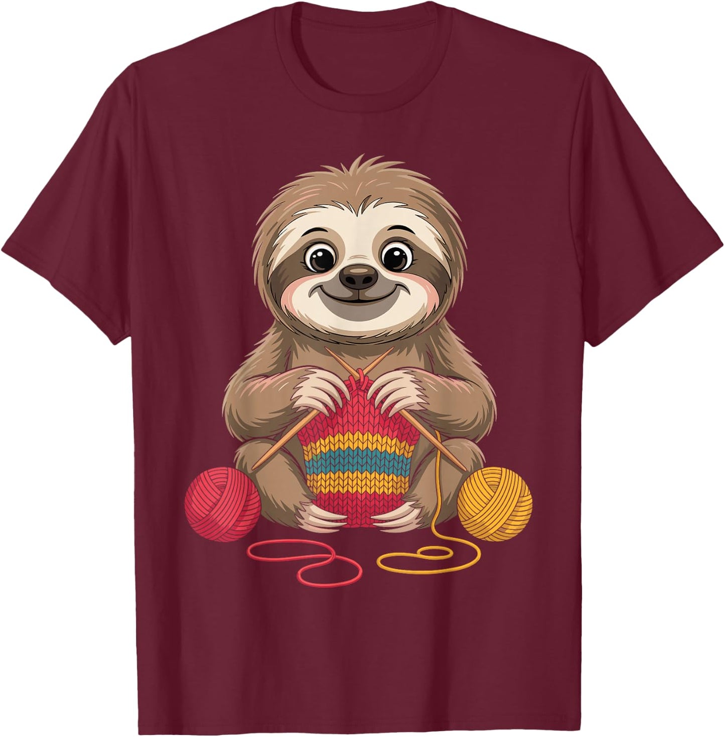 Sloth Knitting Funny T-Shirt - T-Shirt | Maroon