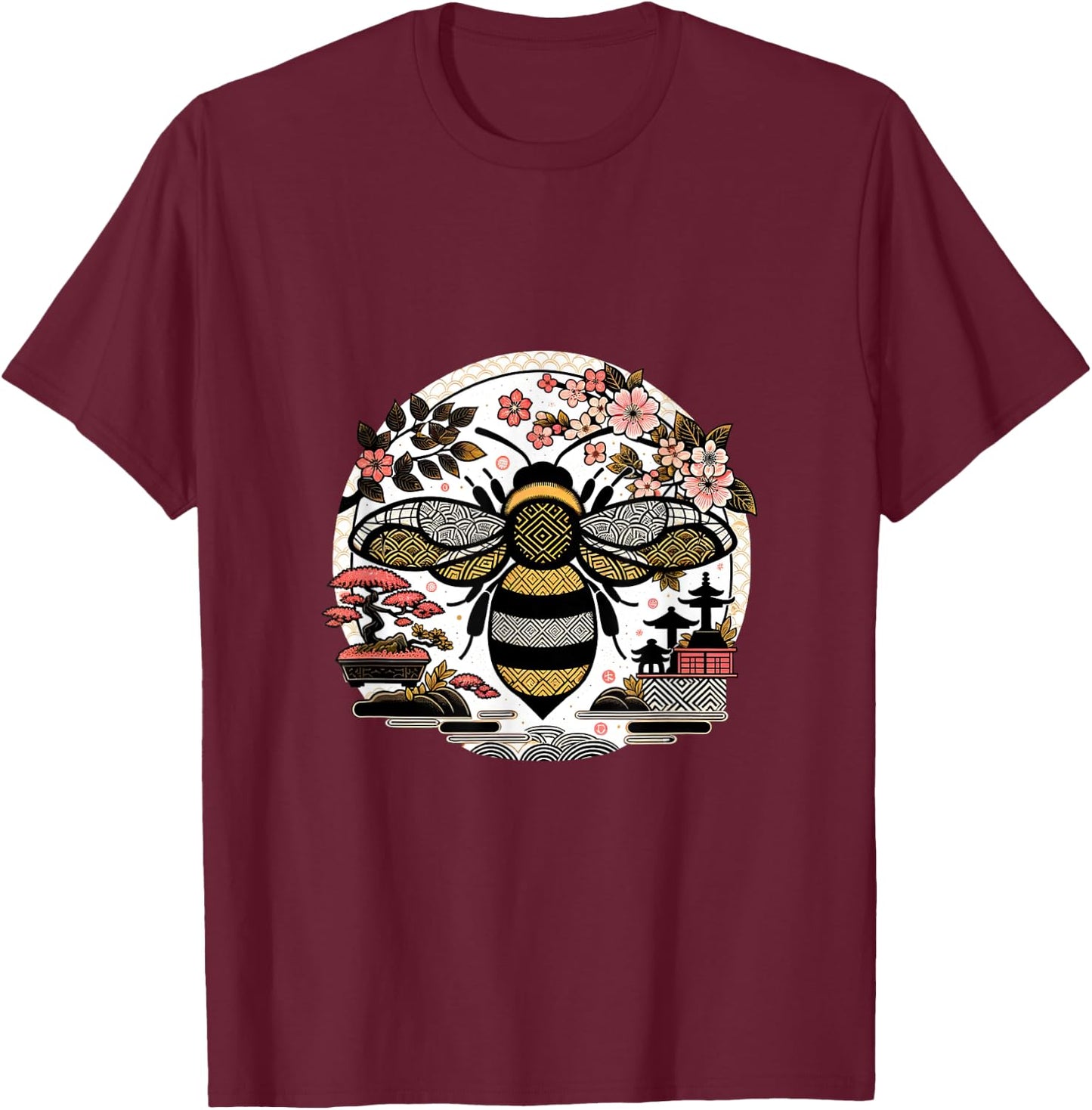 Japanese Garden BumbleBee Beekeeper Honey Bees T-Shirt - T-Shirt | Maroon